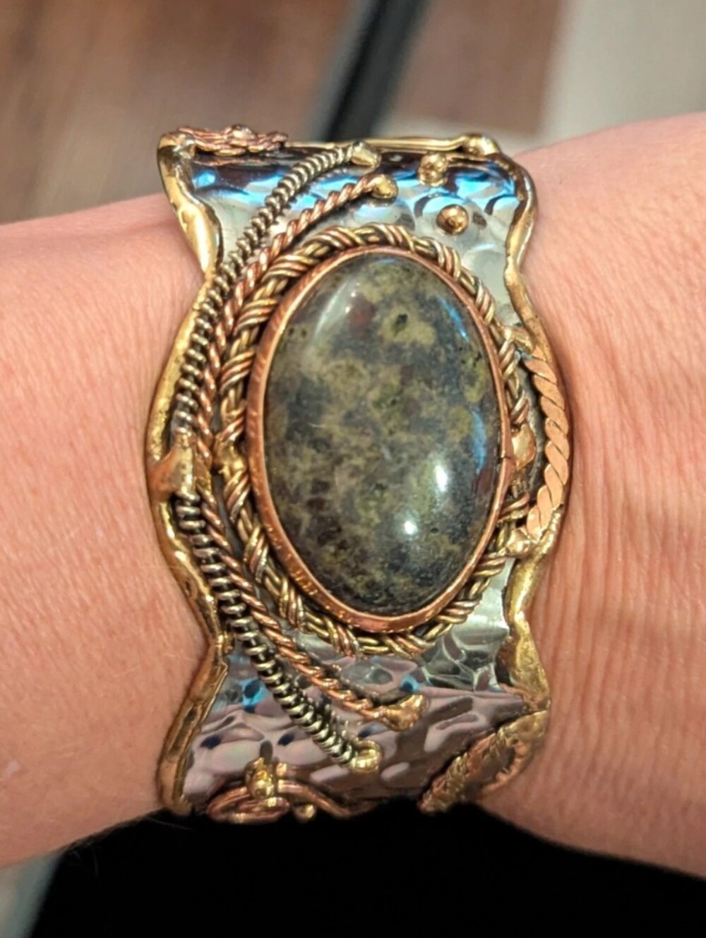 Artisan Gem Gold and Silver Cuff, New